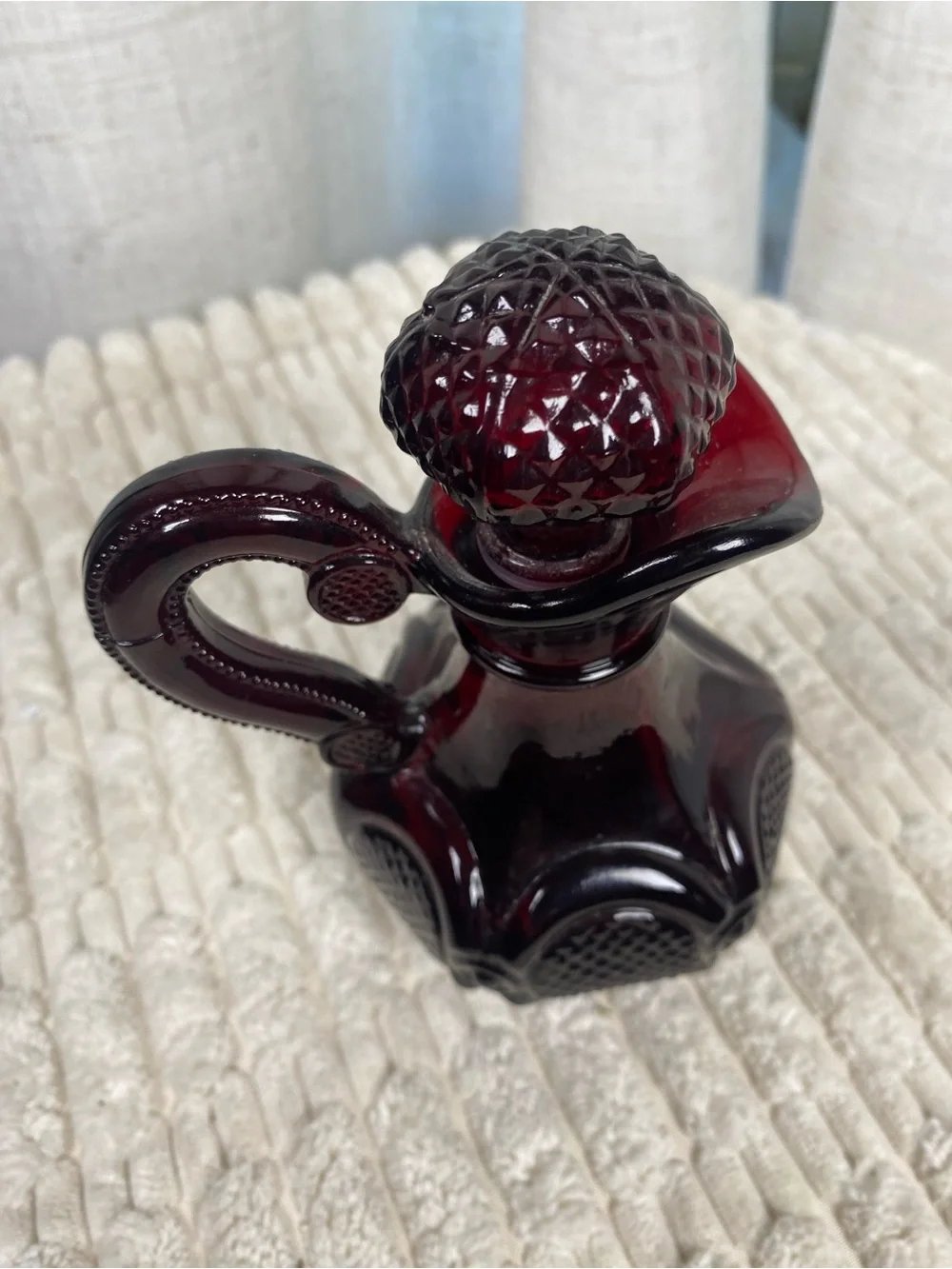 Vintage Avon 1876 Cape Cod Ruby Red Glass Cruet Decanter - Full w/ Original Oil